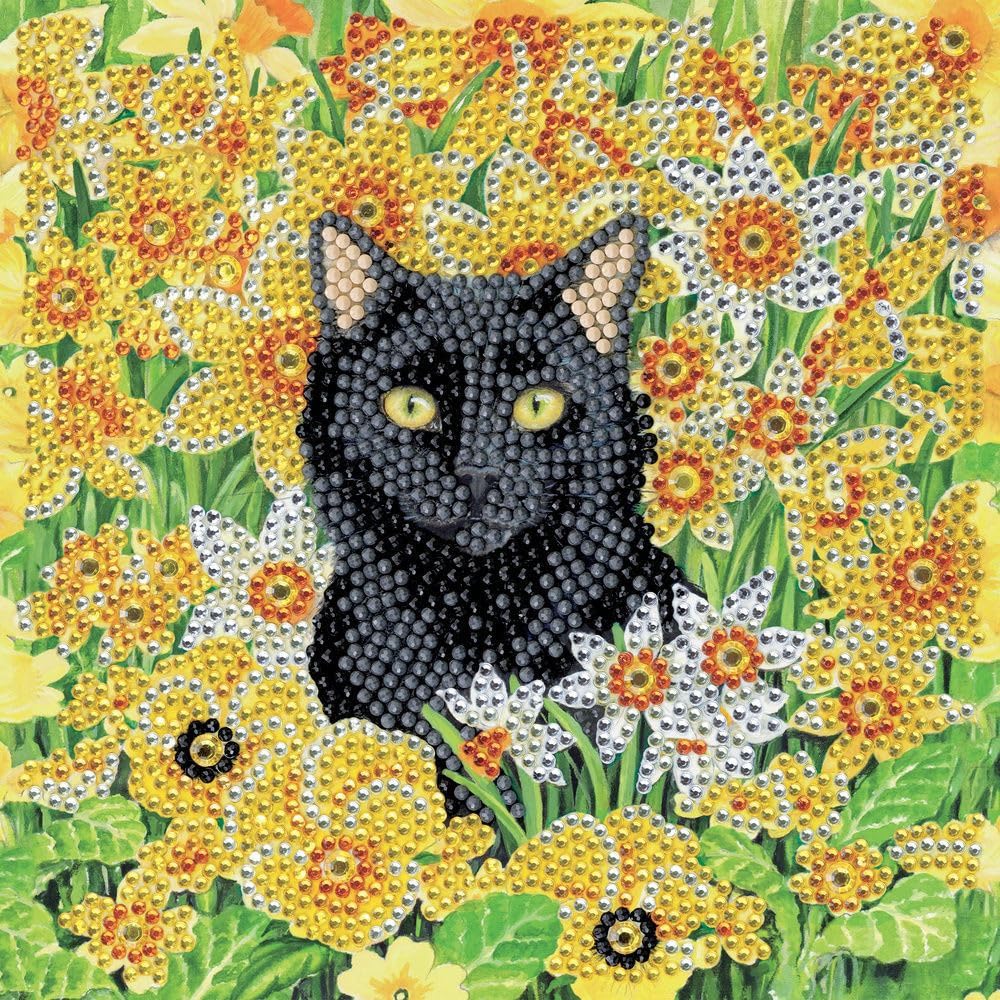 Craft Buddy Cat Amongst The Flowers 18X18cm Crystal Art Card