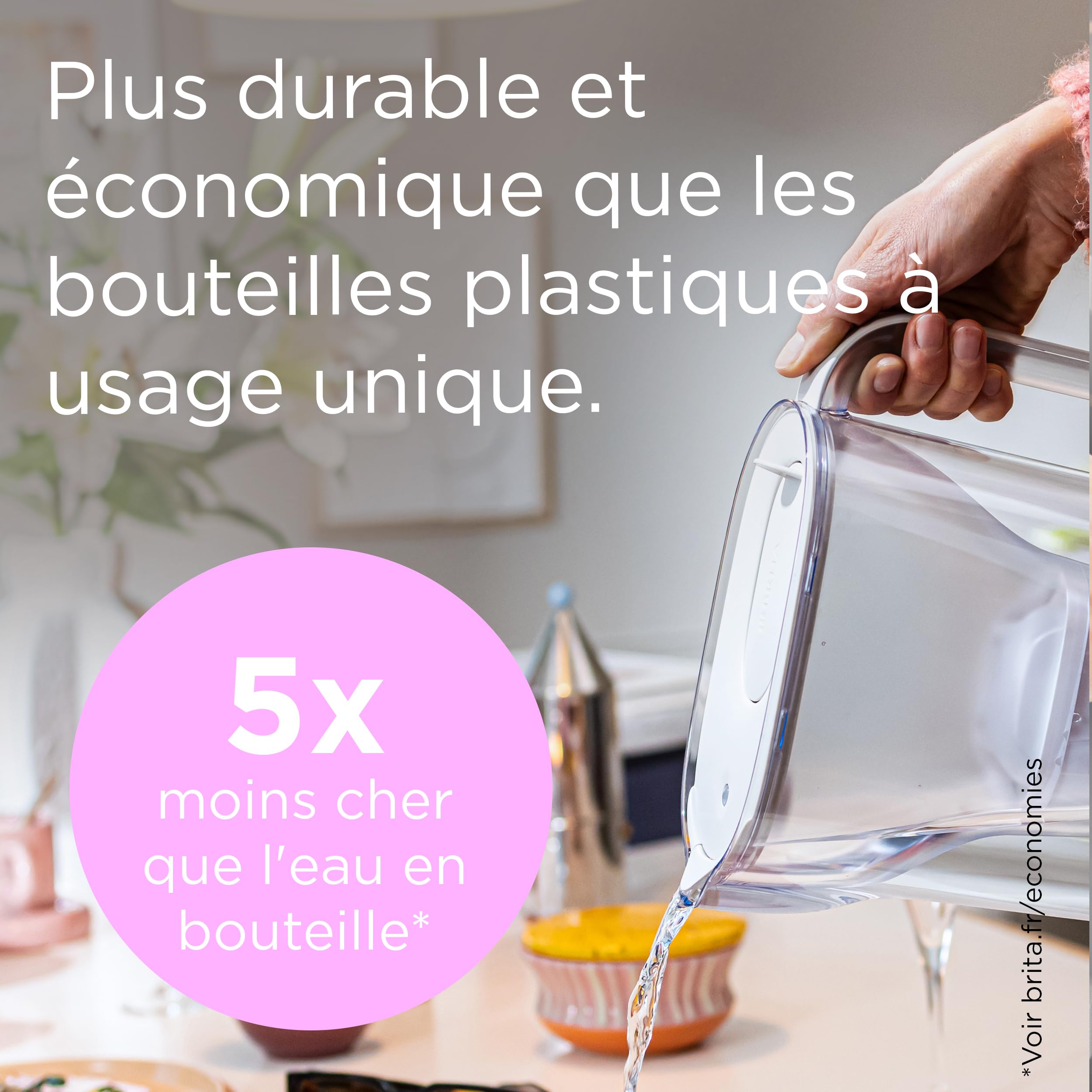 BRITA Carafe filtrante Style Essential blanche (2,4L) avec 4x MAXTRA PRO Expert Anti-Tartre - Indicateur Smart Light, tient dans la porte du frigo, réduit* des impuretés, certains métaux & plus