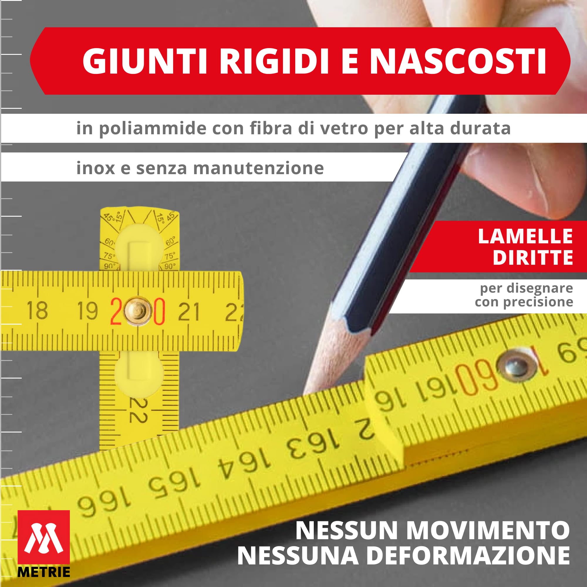 Metrie™ Metro pieghevole – Metro in Legno 2 m | Metri – GIALLO – Scala duplex, Prodotto nell’UE | Robusto e Preciso | per Artigiani e Fai-da-te | BLOCK 72 – 1 pezzo