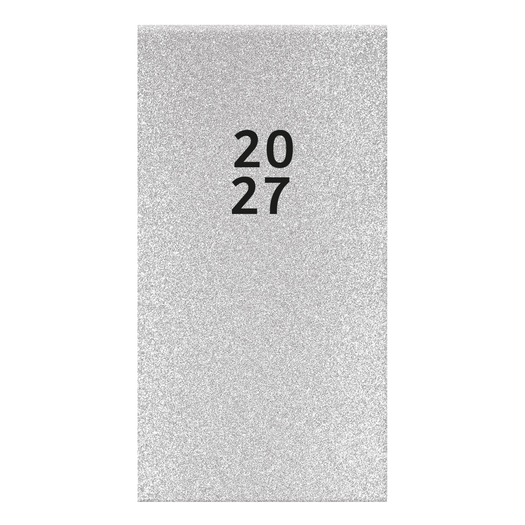 Taschenkalender 2027, schmal, Wochenansicht, glitzernd, silberfarben, fester Einband, Wochenplaner, glitzernd, tragbar, Taschenformat, leichtes Reisetagebuch, Schule, Arbeit