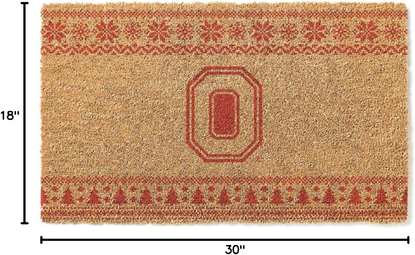 KH Sports Fan Ohio State Buckeyes Holiday Coir Doormat, 18x30 Inches, Buckeyes Outdoor Rug; Display Some Holiday Cheer with This Unique Ohio State Buckeyes Doormat