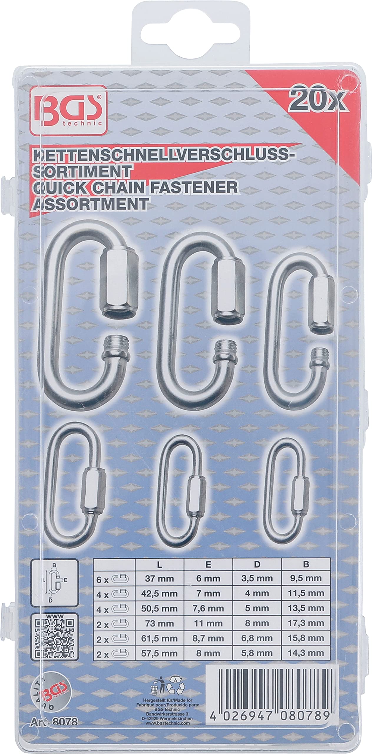 BGS 8078 | Surtido de mosquetones con tornillo | 20 piezas