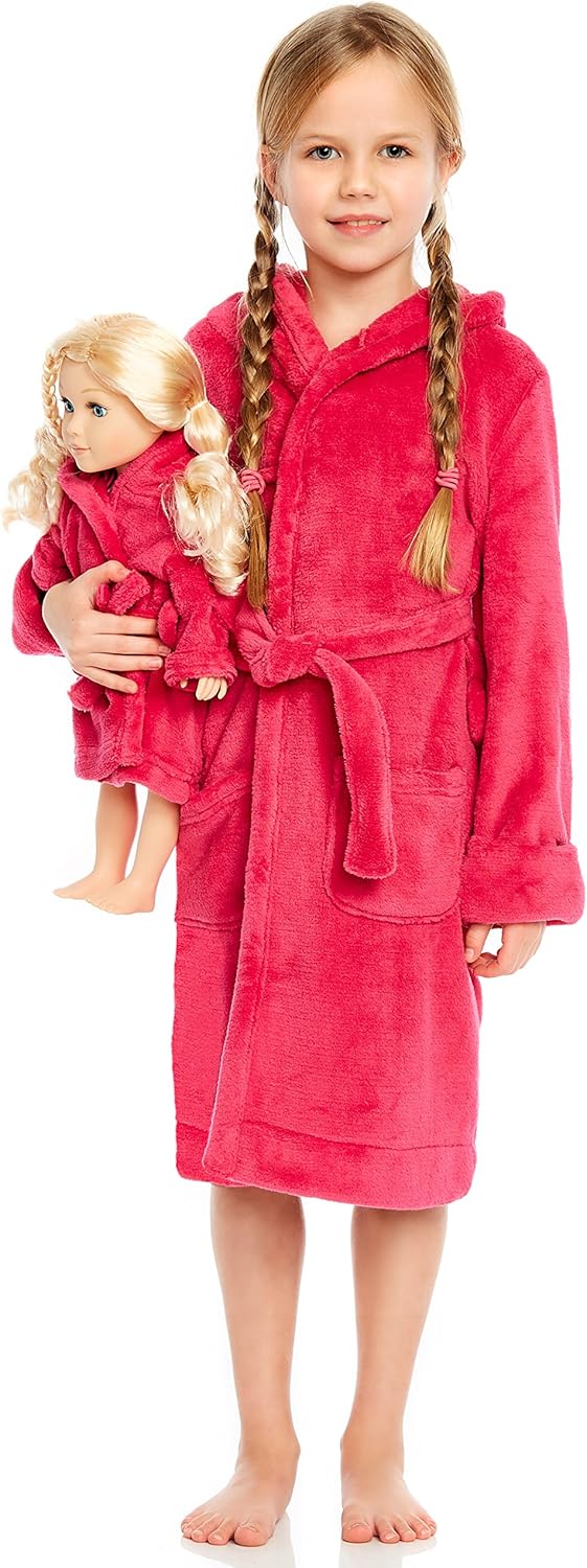 Leveret Kids Robe Matching Doll & Girls Fleece Sleep Robe Bathrobe Unicorn (2 Toddler-14 Years) *Fits American Girl Doll