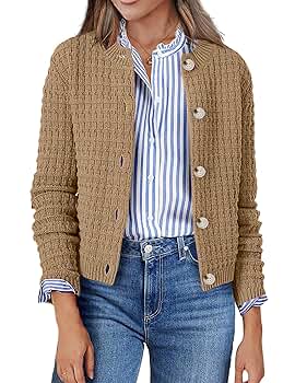 Zeagoo Women's 2025 Cardigan Sweaters Button Down Crew Neck