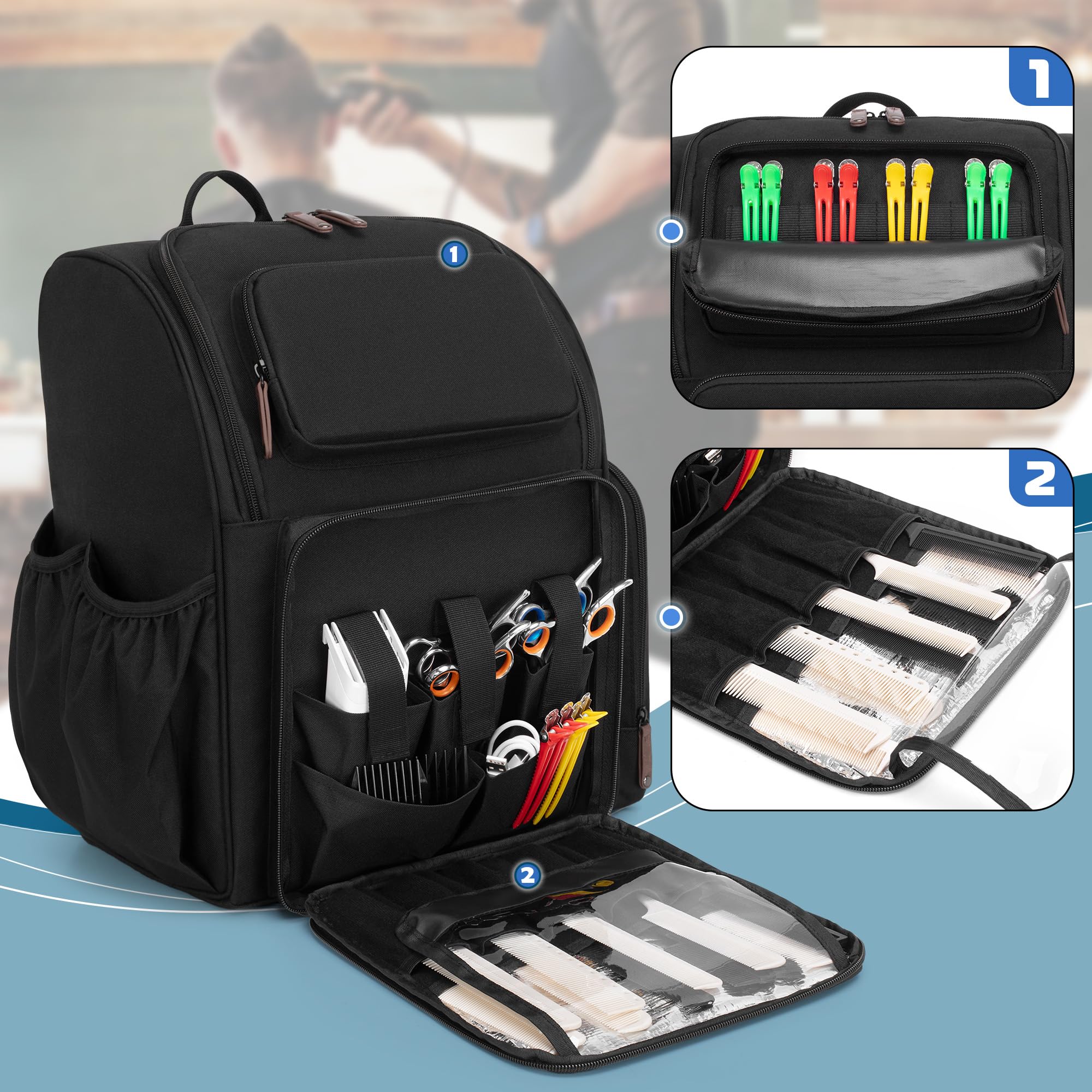 BAFASO Mochila de Peluquería Aislamiento, Bolsa de Viaje para Peluquería para Divisor Semidesmontable y Dos Bolsillos Extraíbles (Sin Accesorios), Negro