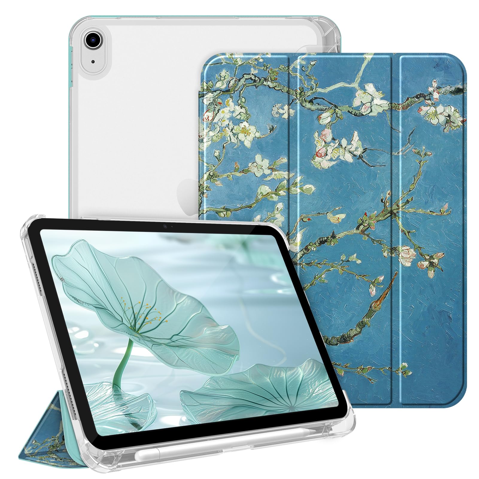 Fintie Case for iPad 10th Generation 2022 10.9 Inch with Pen Holder - Ultra Thin Lightweight Protective Case with Transparent Back and Auto Sleep/Wake Function, Almond Blossom