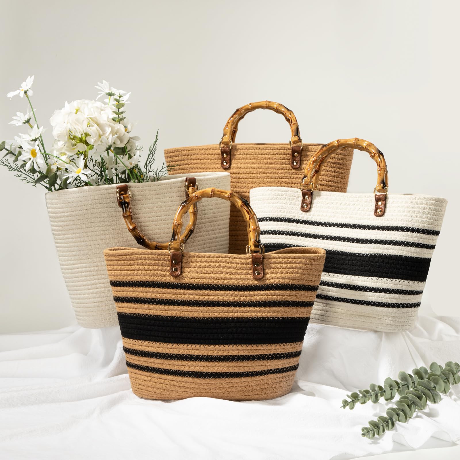 Tote Bag Grande Handbag a Spalla Estate Borsa per la Spesa con Manico Borsa di Modo per Donna Ragazze per Shopping Viaggio Spiaggia, Cachi e Nero