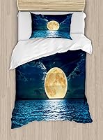 Vista 287 de Ambesonne Juego de funda de edredón de pesca, lubina de boca grande atrapando un bocado en espray de agua, imagen salvaje, juego de cama decorativo