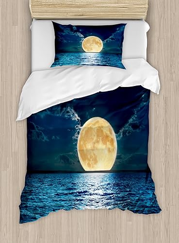 Miniatura 287 de Ambesonne Juego de funda de edredón de pesca, lubina de boca grande atrapando un bocado en espray de agua, imagen salvaje, juego de cama decorativo