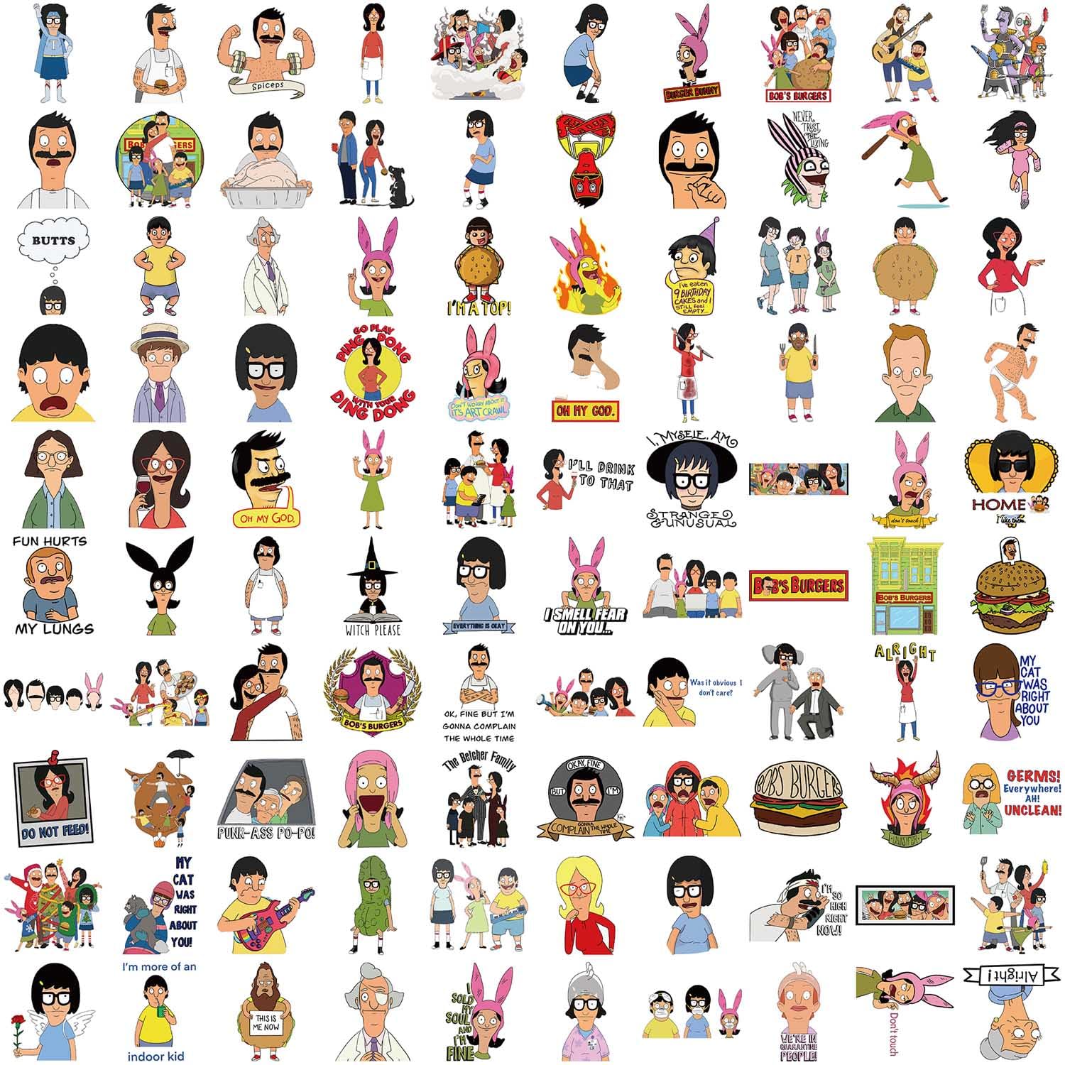 Bob’s Burgers naklejki na laptopa, 100 sztuk, winylowe, zestaw naklejek na samochód, bagaż, deskorolkę, motocykl, dla młodzieży i dorosłych