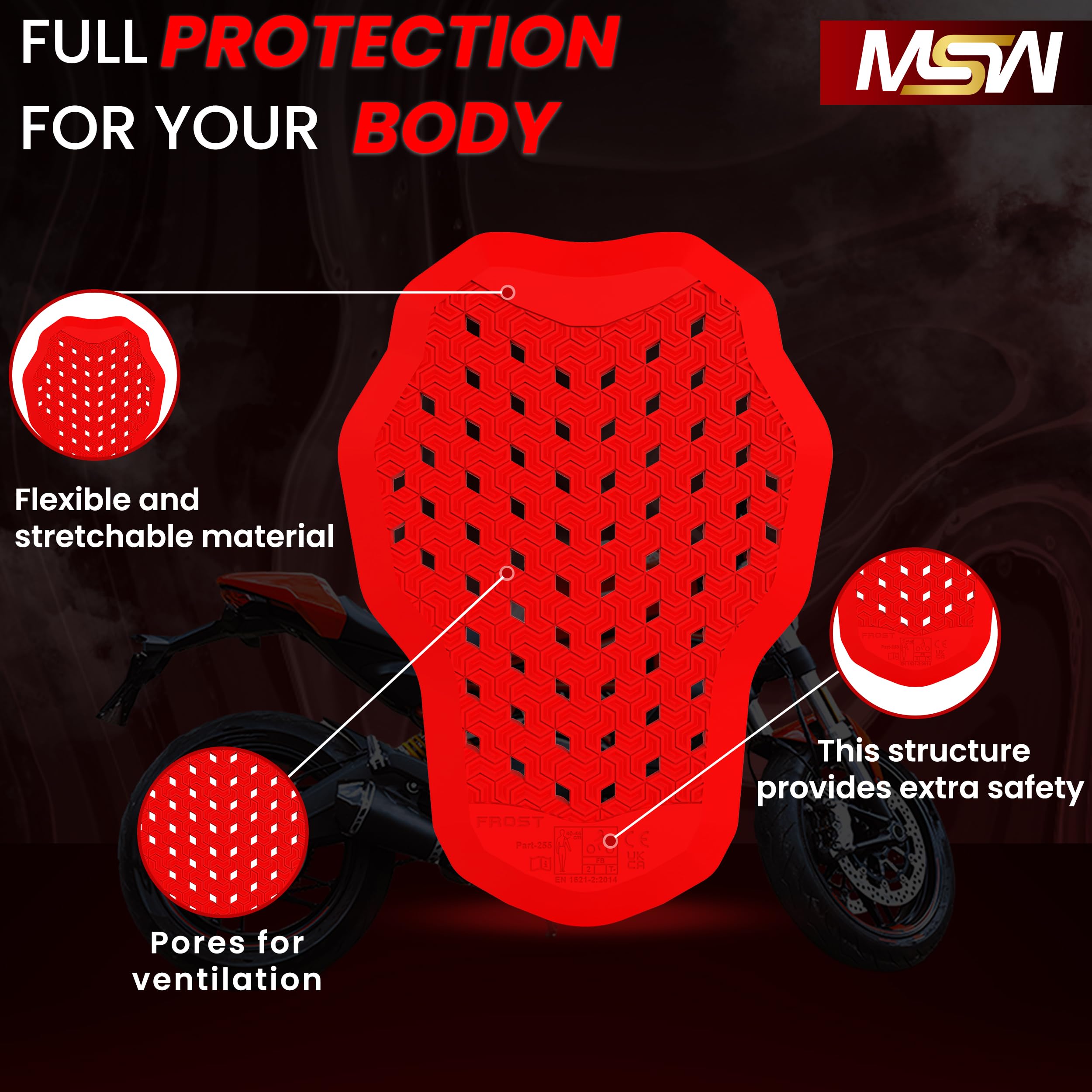 Almohadilla protectora de espalda aprobada por la CE Nivel 2, almohadilla protectora de repuesto para chaqueta de motocicleta para hombres y mujeres.