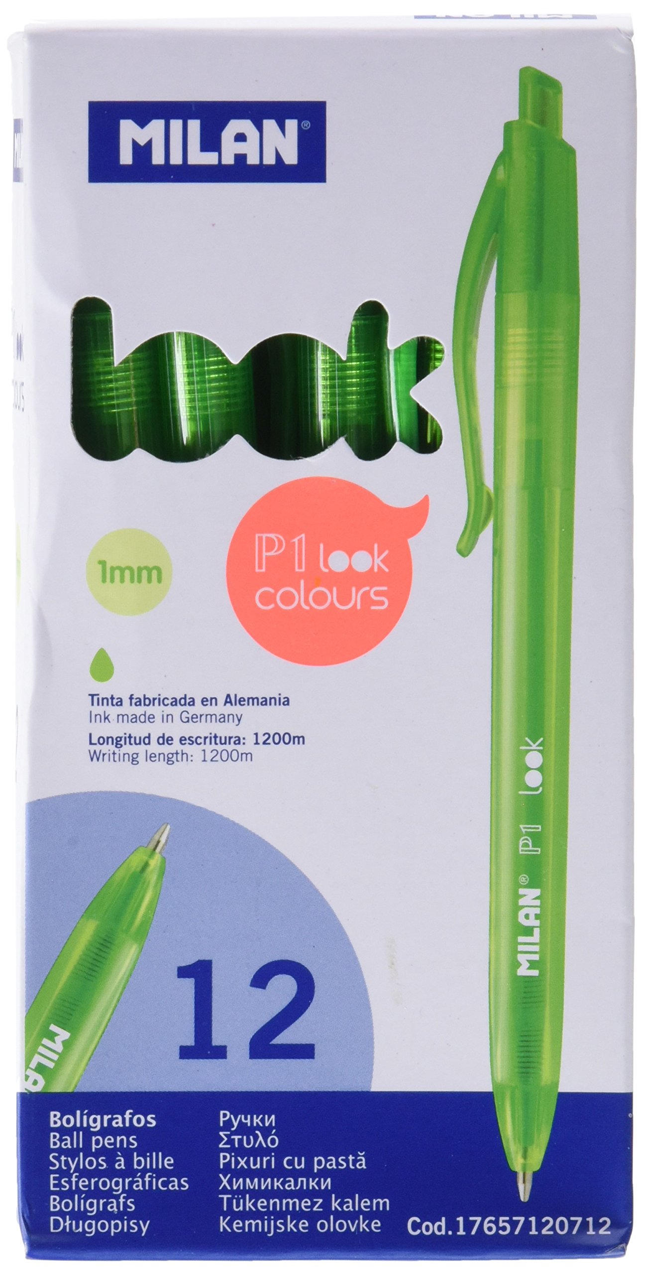 Milan P1 Look - Caja con 12 bolígrafos, color verde