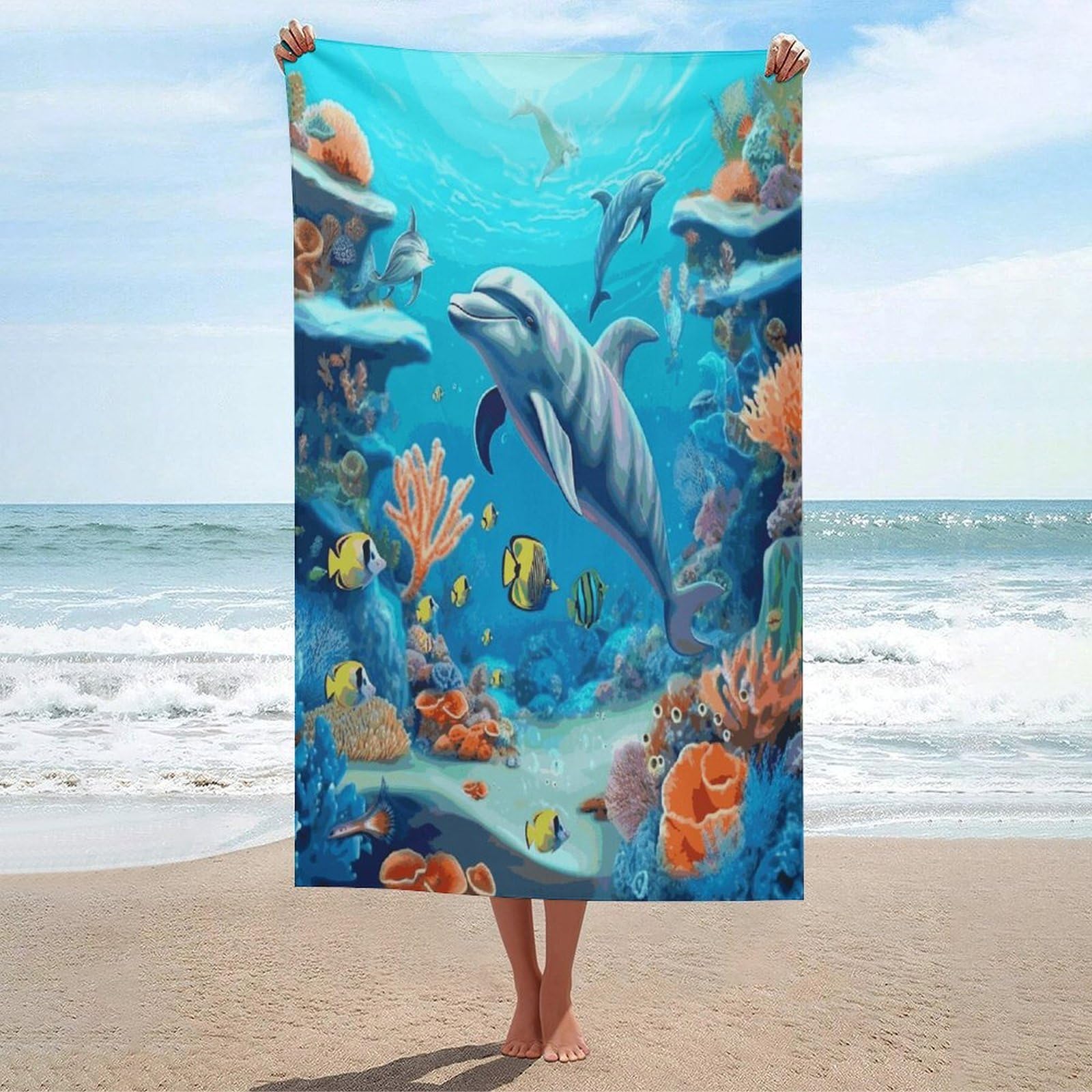 Adfgyerh Unisex Style Seabed Coral Fish Dolphins Bath Towels Beach Towel Lightweight Quick Dry, Bath Towel For Travel Sports Pool Swimming Bath Camping Yoga Adults130x80cm