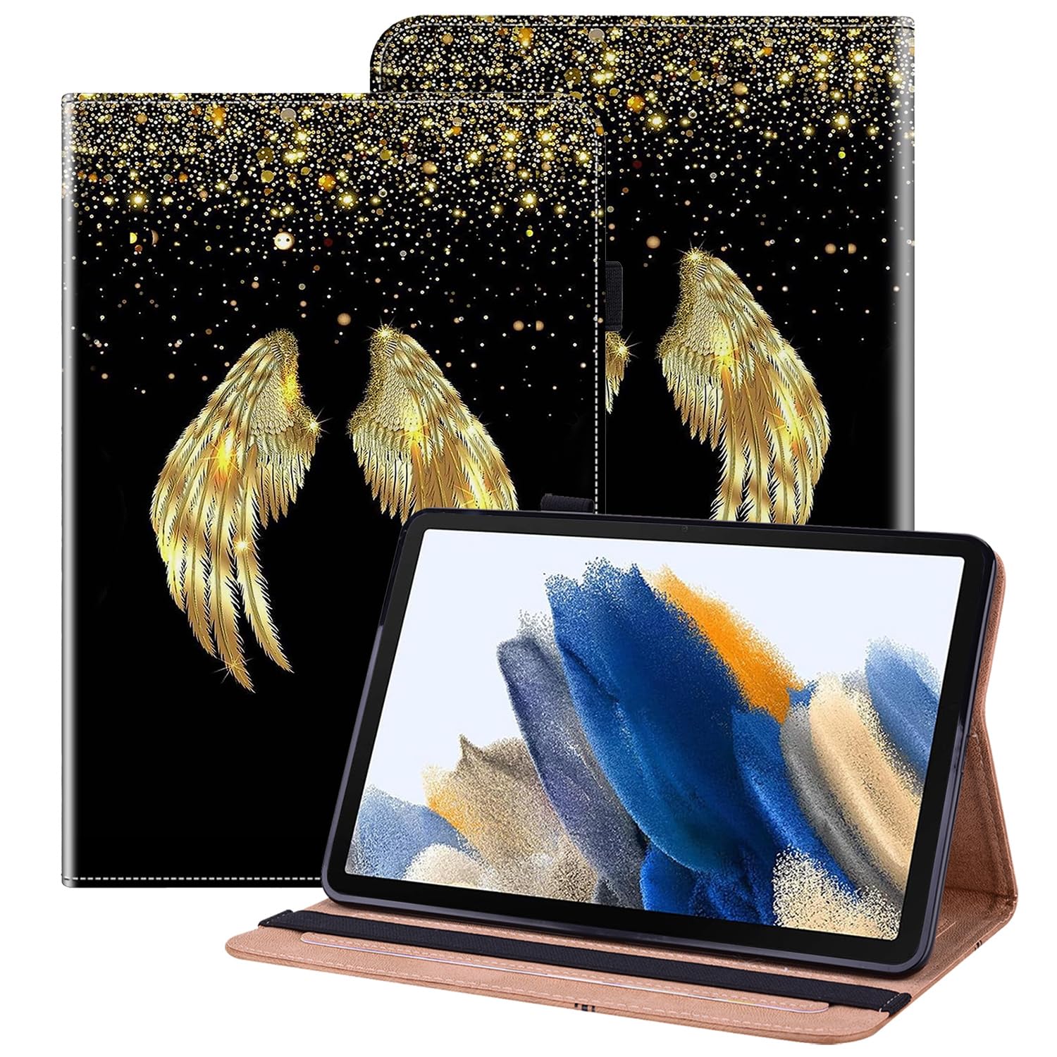 BOLELAW Hülle für Samsung Galaxy Tab A7 Lite 8.7 Zoll (2021, SM-T220/T225) – PU Leder Folio mit Stifthalter, Kartenschlitz & Standfunktion, Goldene Schwingen