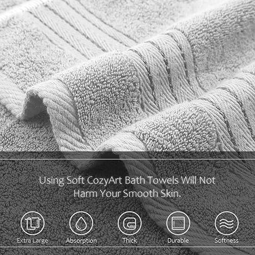 Miniatura 5 de COZYART Juego de 6 toallas de baño suaves y absorbentes, duraderas, de algodón turco de 21.16 ozm, color gris claro, juego de 6, 2 toallas de baño,
