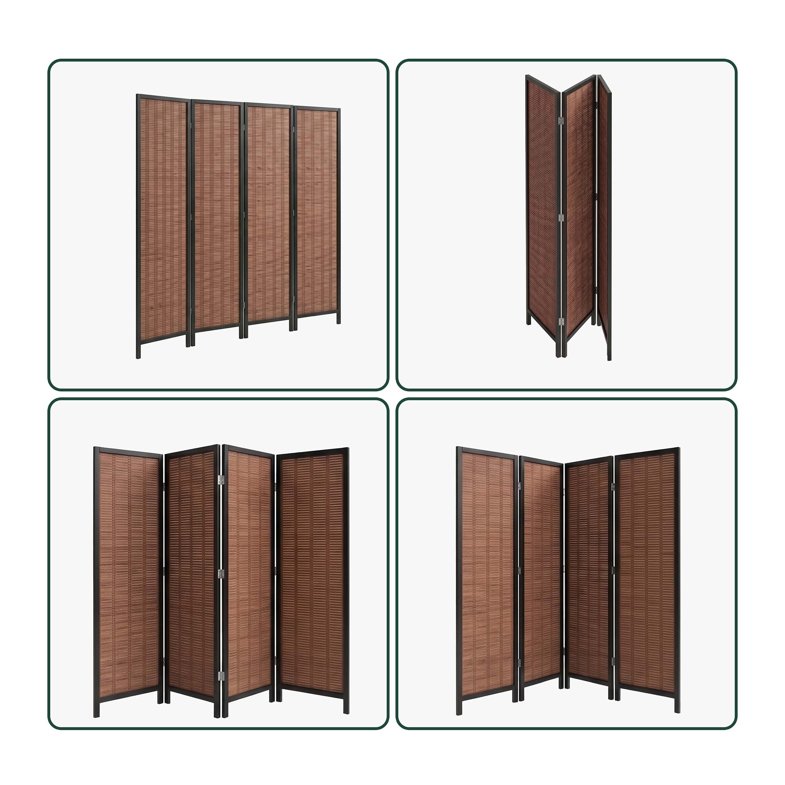 Relaxdays Paravent 4 Panneaux, Pliable, H x L : 170 x 160 cm, Marron