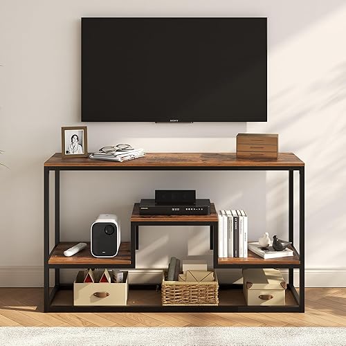 Miniatura 5 de Soporte de TV para televisores de hasta 65 pulgadas, mesa consola de TV con estantes de almacenamiento abiertos de 3 niveles, moderno centro de