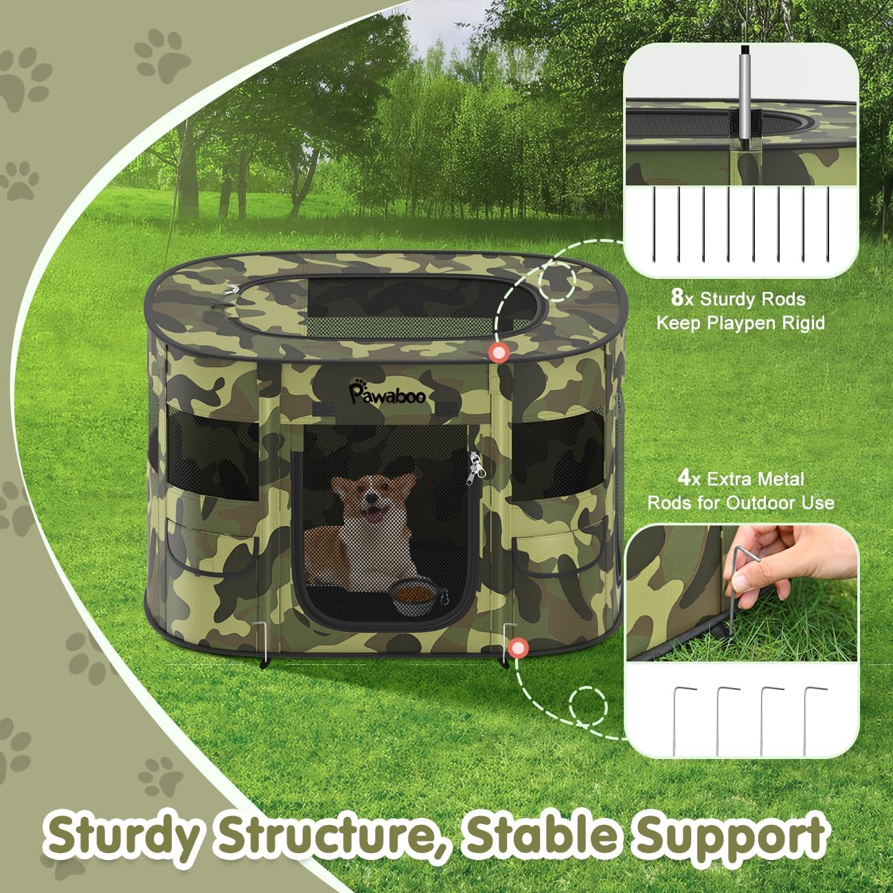 Dog Playpen, Portable Pet Cat PlayPen, 600D Oxford Dog Kennel Tent Crate, Waterproof&Breathable, Indoor Outdoor Travel Camping for Medium/Large Breed with Carrying Case+Bowl(L), Black Camouflage