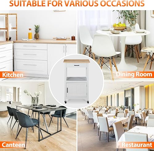 Miniatura 5 de Nova Microdermabrasion Isla de cocina rodante con gabinete de una sola puerta, carrito de cocina con ruedas giratorias con estante de