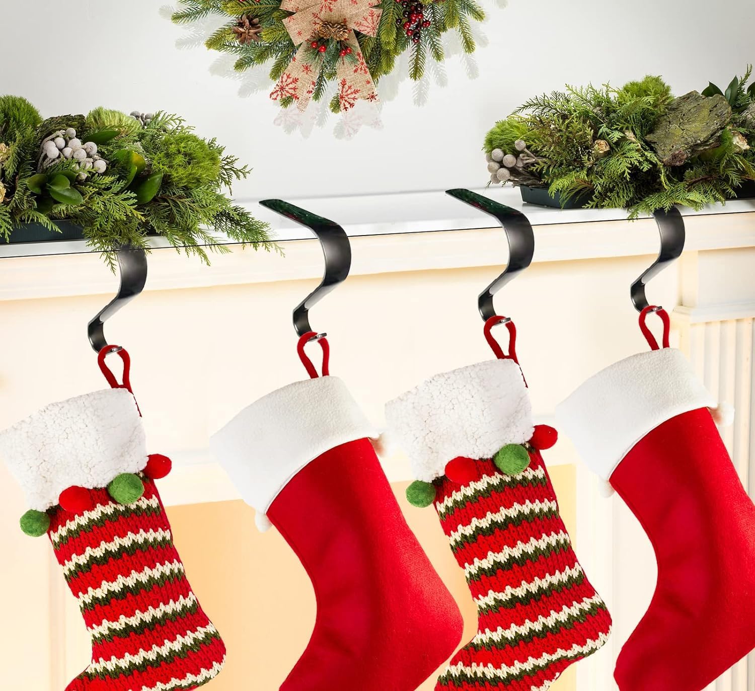 Christmas Stocking Holders for Mantel, Stocking Hangers Set Mantle Hooks Fireplace Socks Hanging Hooks Heavy Duty Home Decoration (Black-S)