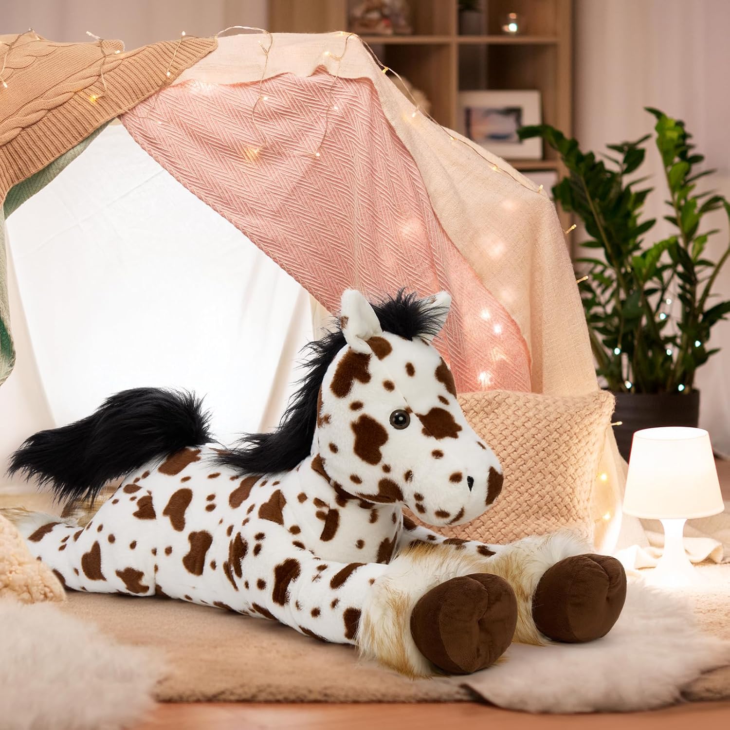 MaoGoLan 47" Giant Horse Stuffed Animal Plush Pillow - Appaloosa Spotted Stuffed Horse Toy for Girl Boy Kid, Ridable Cuddly Stuffed Pony Plush Gift for Easter Birthday Baby Shower Decor