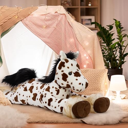 Miniatura 4 de MaoGoLan Almohada de Peluche de Animal de Caballo Gigante de 47 pulgadas - Juguete de Caballo de Peluche con Manchas Appaloosa para Niña Niño Niños