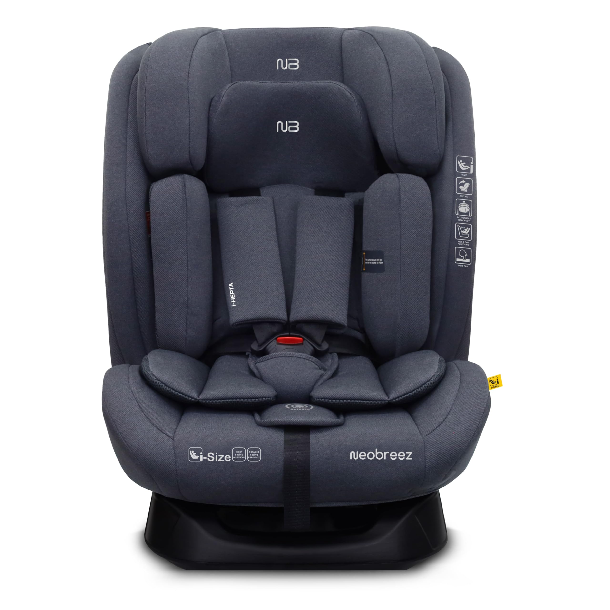 Neobreez i-Hepta All-in-One Convertible Baby Infant Toddler Car Seat Latest i-Size ECER129,Recline&Adjustable,Memory Foam,Lumbar&Reducing Cushion Forward&Rear Facing, Group 0/1/2/3 0-36 kg,0-12years-image-27