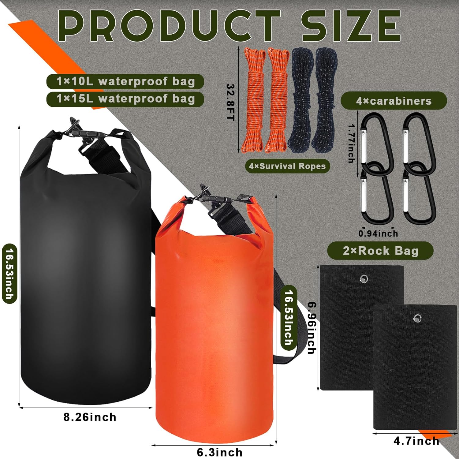 Bear Food Bag Hanging System, 2 Sets Camping Bear Bag Kit Waterproof Bear Protection Bag with Pulley System Include 10L & 15L Waterproof Bear Proof Storage Bag, Rock Bags, Carabiners, Ropes