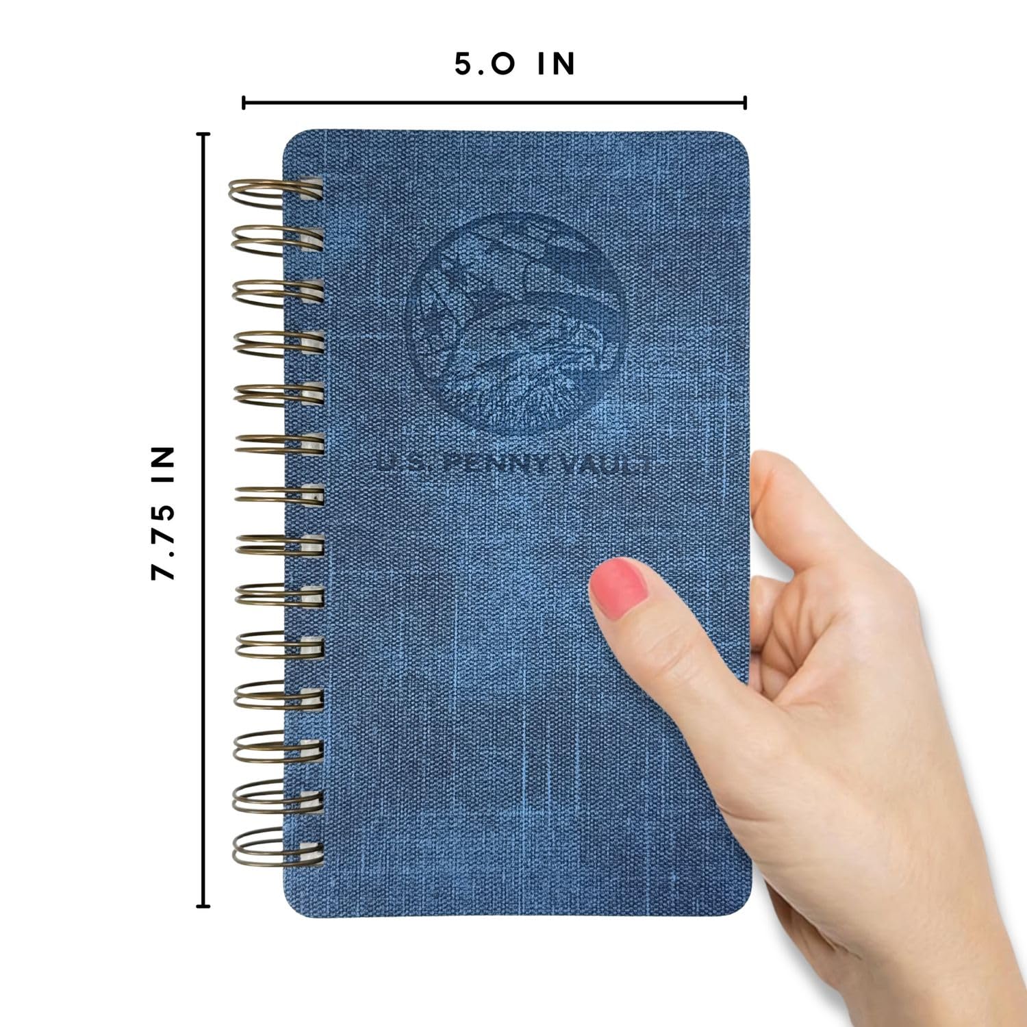 Spiral Penny Notebook by Pennybandz® – Pressed Penny Album Holds 224 Souvenir Coins | Lays Flat for Easy Viewing | Archival Quality Storage for Collectors (Denim Journey)