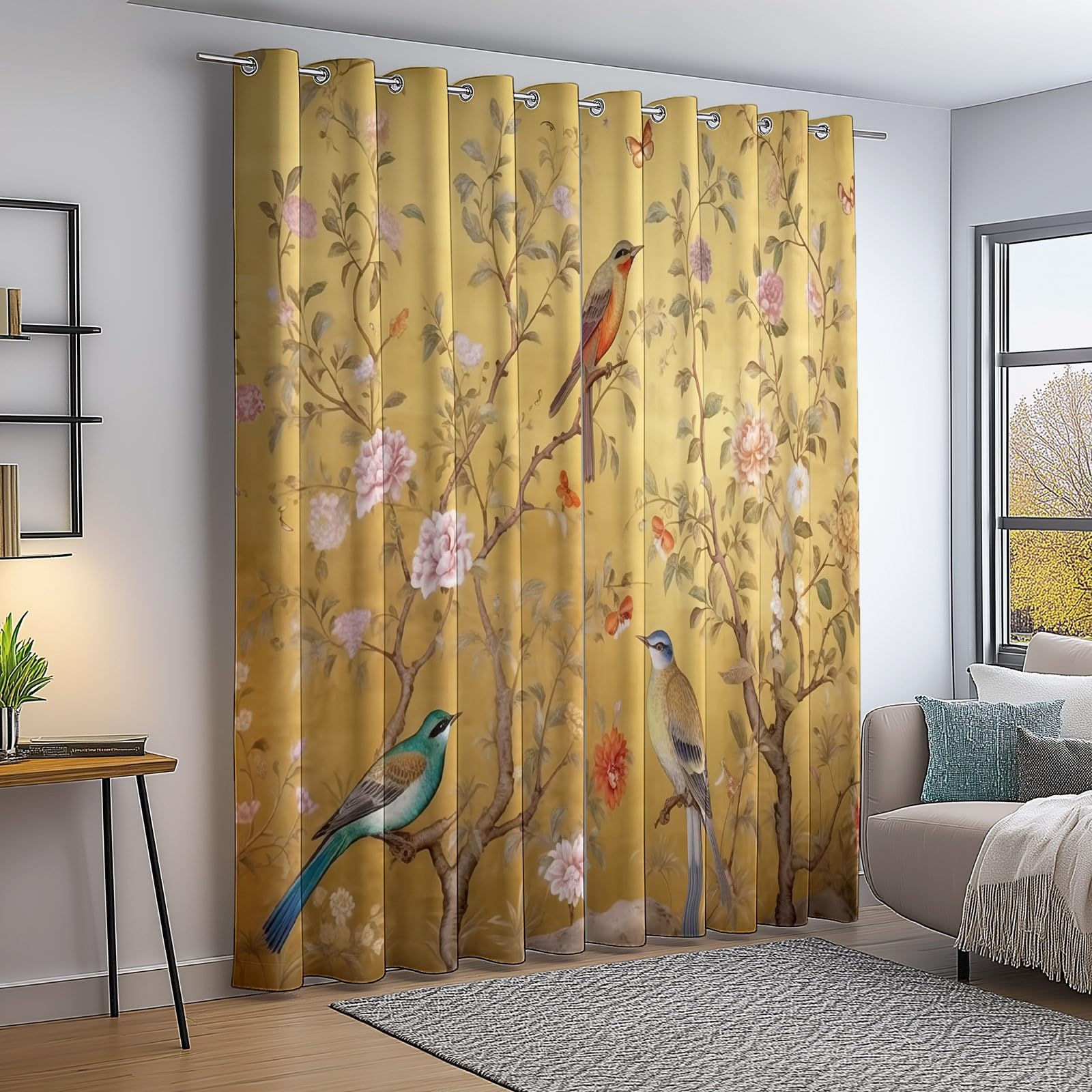 Rideaux imprimés oiseaux et fleurs pour salon moderne et chambre à coucher cosy