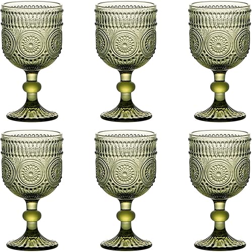 Juego de 6 copas de vino verde, copas de agua potable, vasos de colores vintage, 12 onzas, tazas de tallo de girasol para bodas, fiestas, bares,