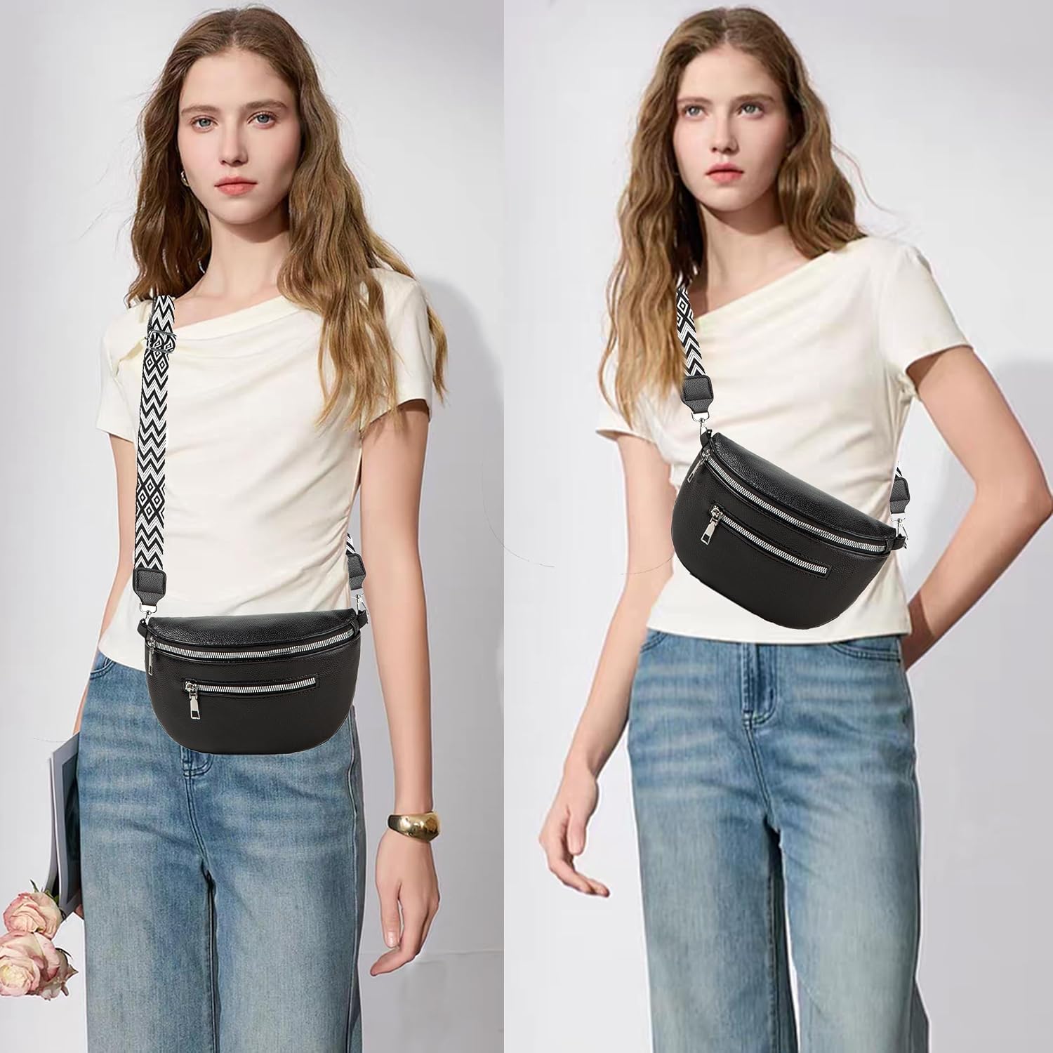 Small Purses Crossbody Bag for Women Trendy, Vegan Leather Cross Body Fanny Pack Shoulder Handbag for Daily Festival Outdoor