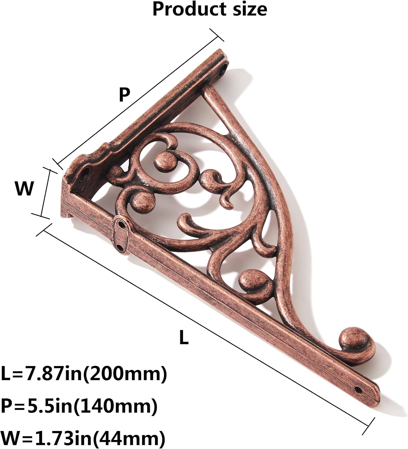 Copper Shelf Brackets 8 Inch 4PCS Heavy Duty Antique Copper Wall Bracket Baroque Kitchen Decorative Rack Shelves, Antique Shelf Bracket. (4, Antique Copper)