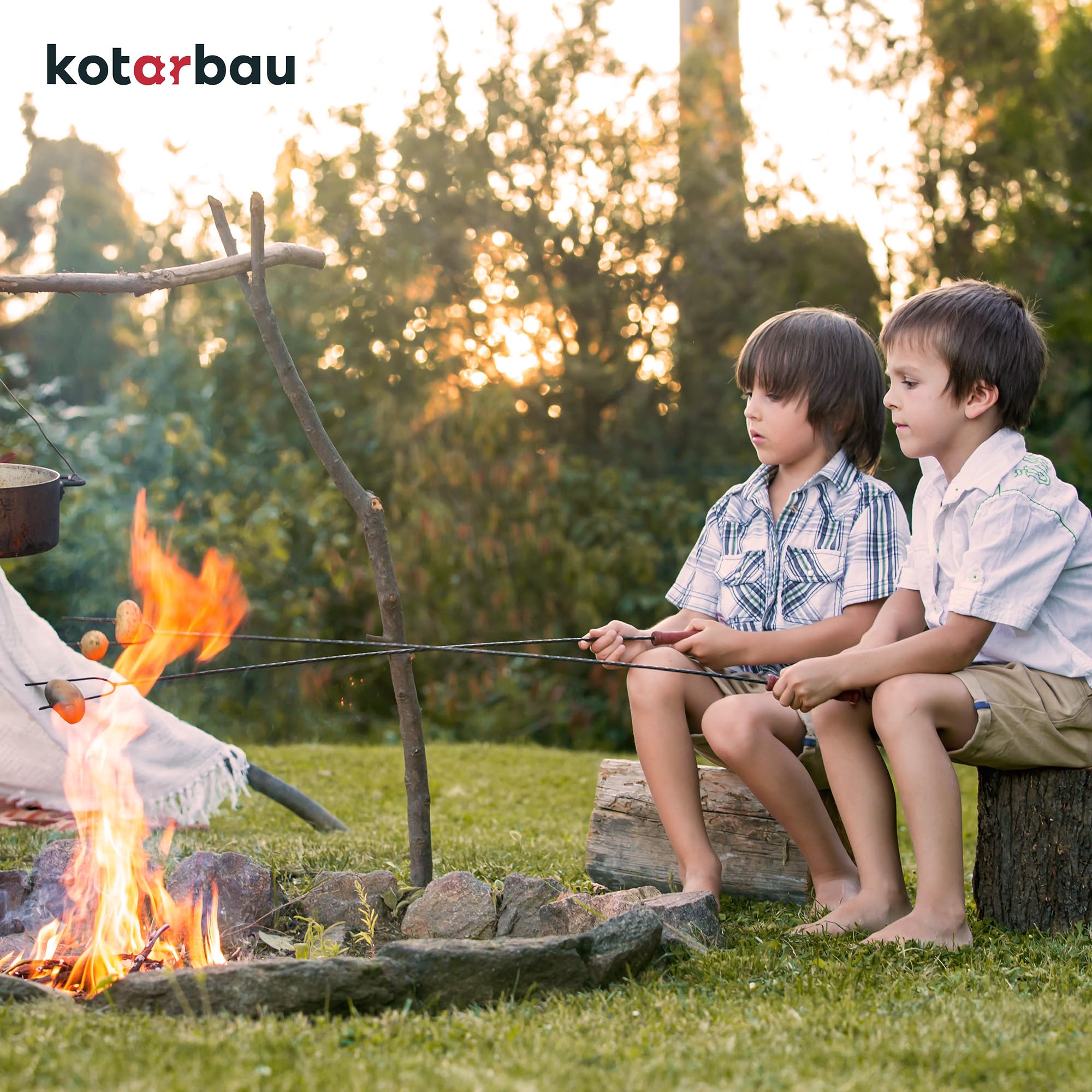 KOTARBAU® 10er Set Grillspieße - Lagerfeuer Spieße lang - Grillgabel - Camping Grill – 120 cm – Würstchenstecker – Feuergabel – Grillgabeln