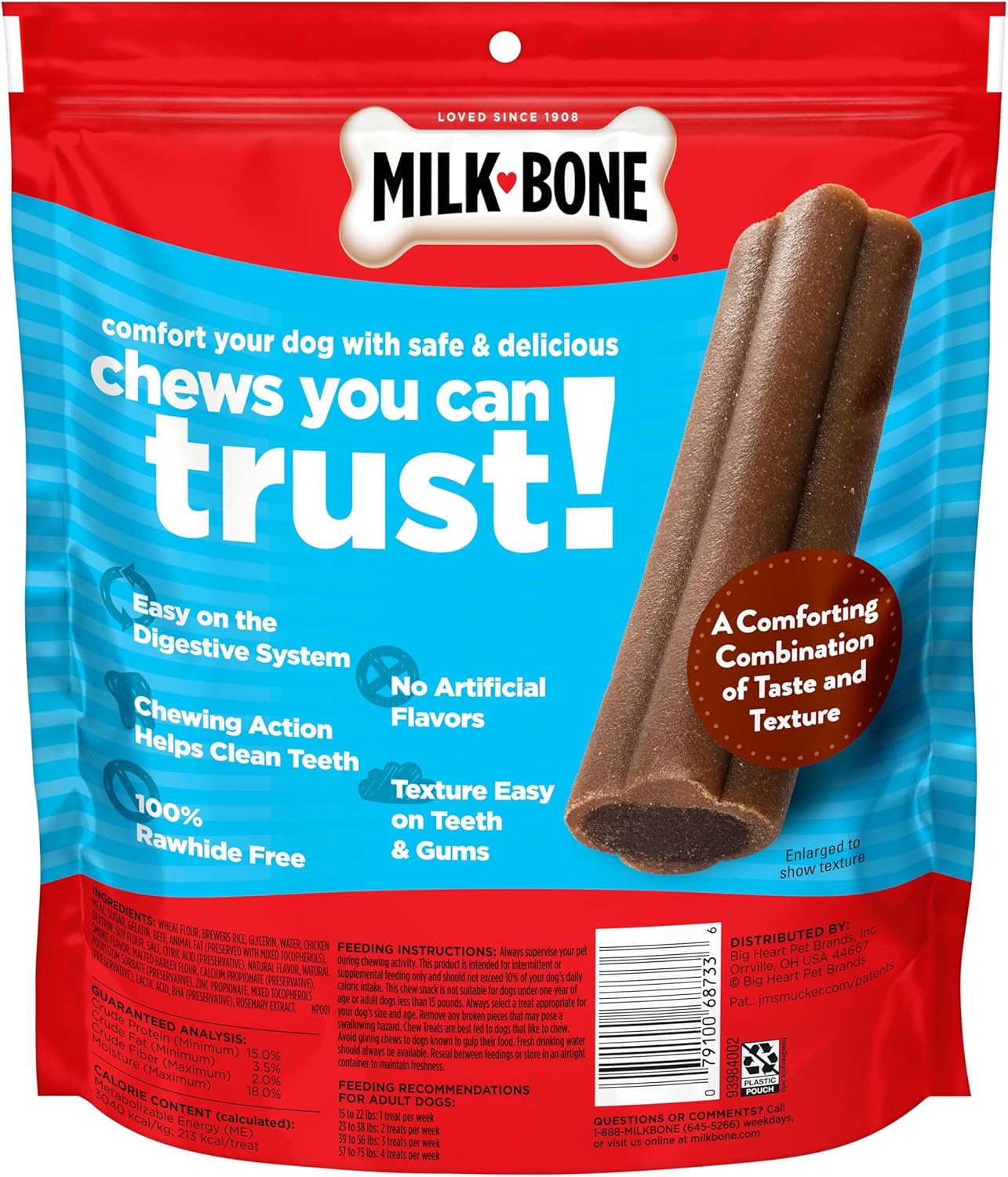 Milk-Bone Comfort Chews, Dog Treats with Unique Chewy Texture and Real Beef, 9 Chews (Pack of 4)