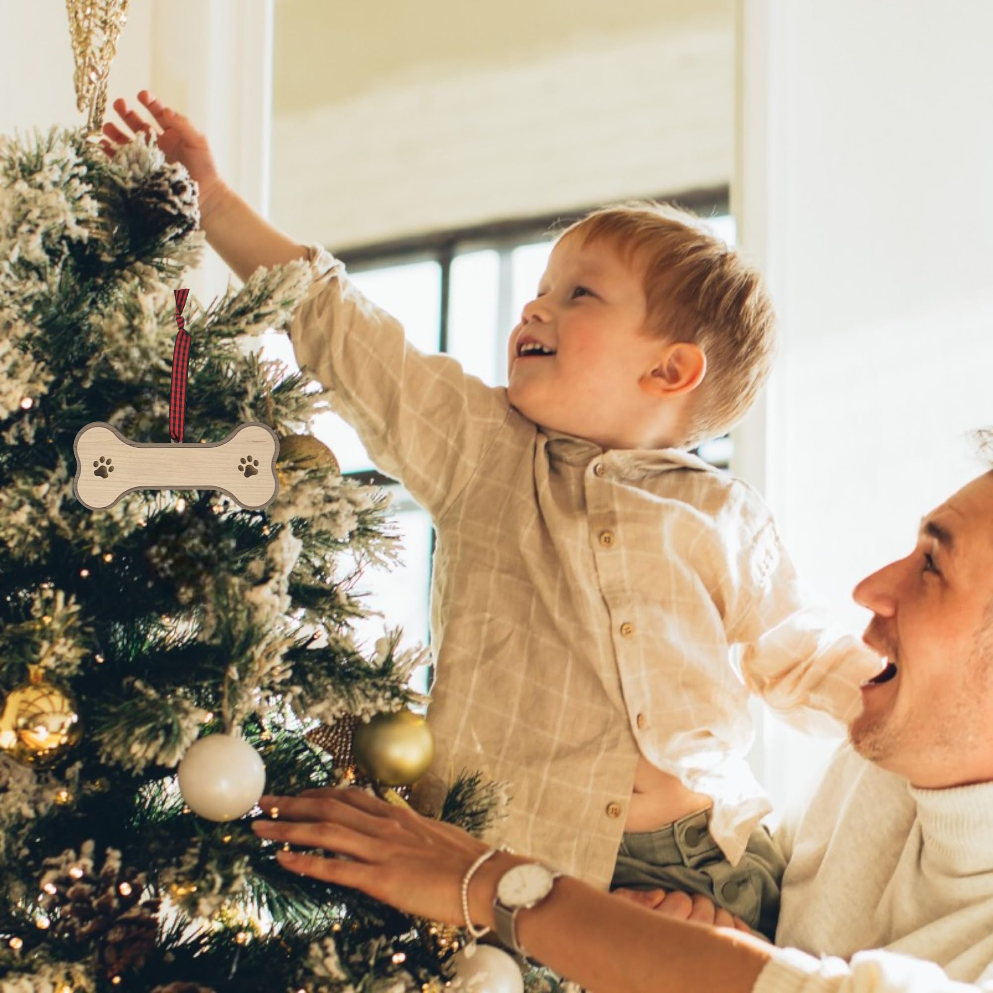 Paw Print Christmas Keepsake Ornament - Dog & Cat Pawprint Impressions, Wooden Hanging Decor, Pet Memorial by Woodlander Workshop (Dog Bone)