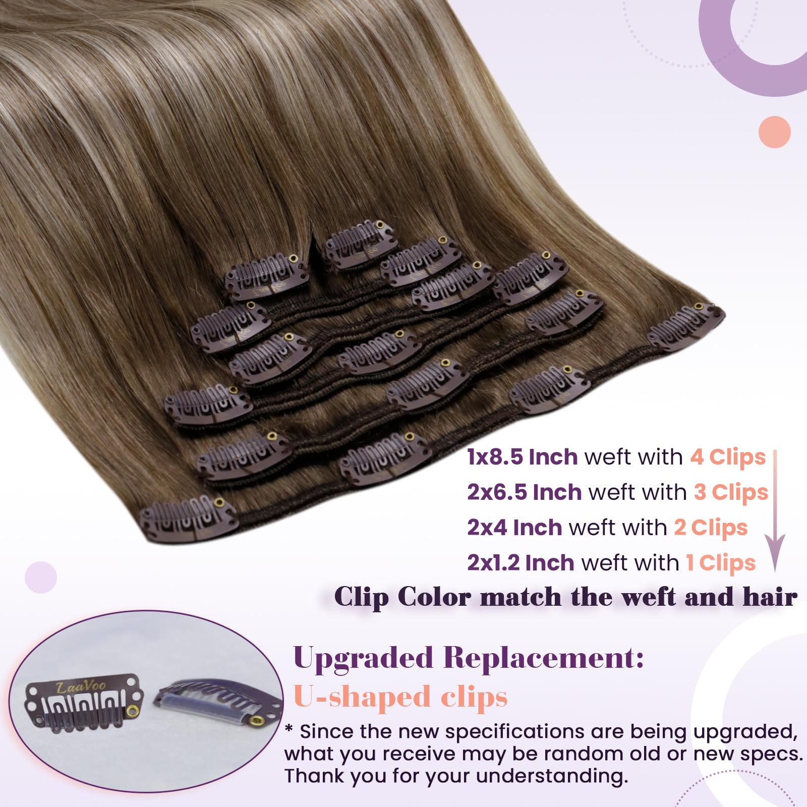 LaaVoo Clip in Hair Extensions Real Human Hair Light Barown Hair Extensions Clip in 24 Inch 140g 7pcs Full Head Straight Balayage Brown to Light Blonde Remy Hair Double Weft #8/60/8 - Image 3