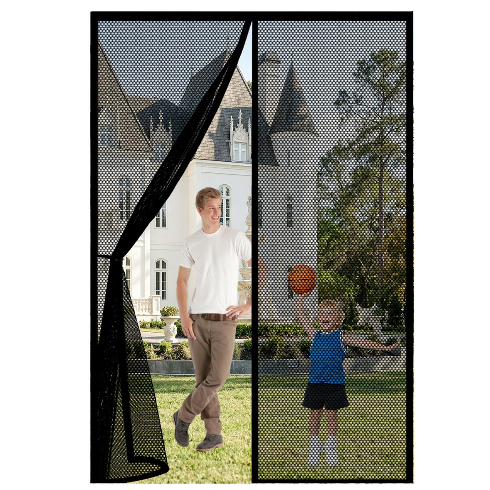 Guojun Black Fly Screens Doors 105 X 275 Cm Keep Insects Out Self-Sealing Powerful Magnets Cat Screen Door Hands Free No Drill Installation For Patio Bedroom Sliding Kitchen,