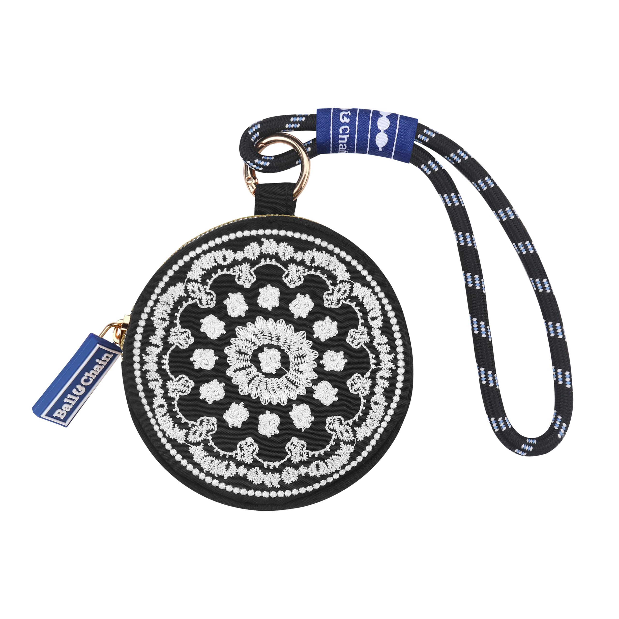 The Embroidery Wallet for Women Mini with ID Window Zipper Coin Purse，Women’s Small Coin Purse，Pocket-Sized (Black cashew flower)