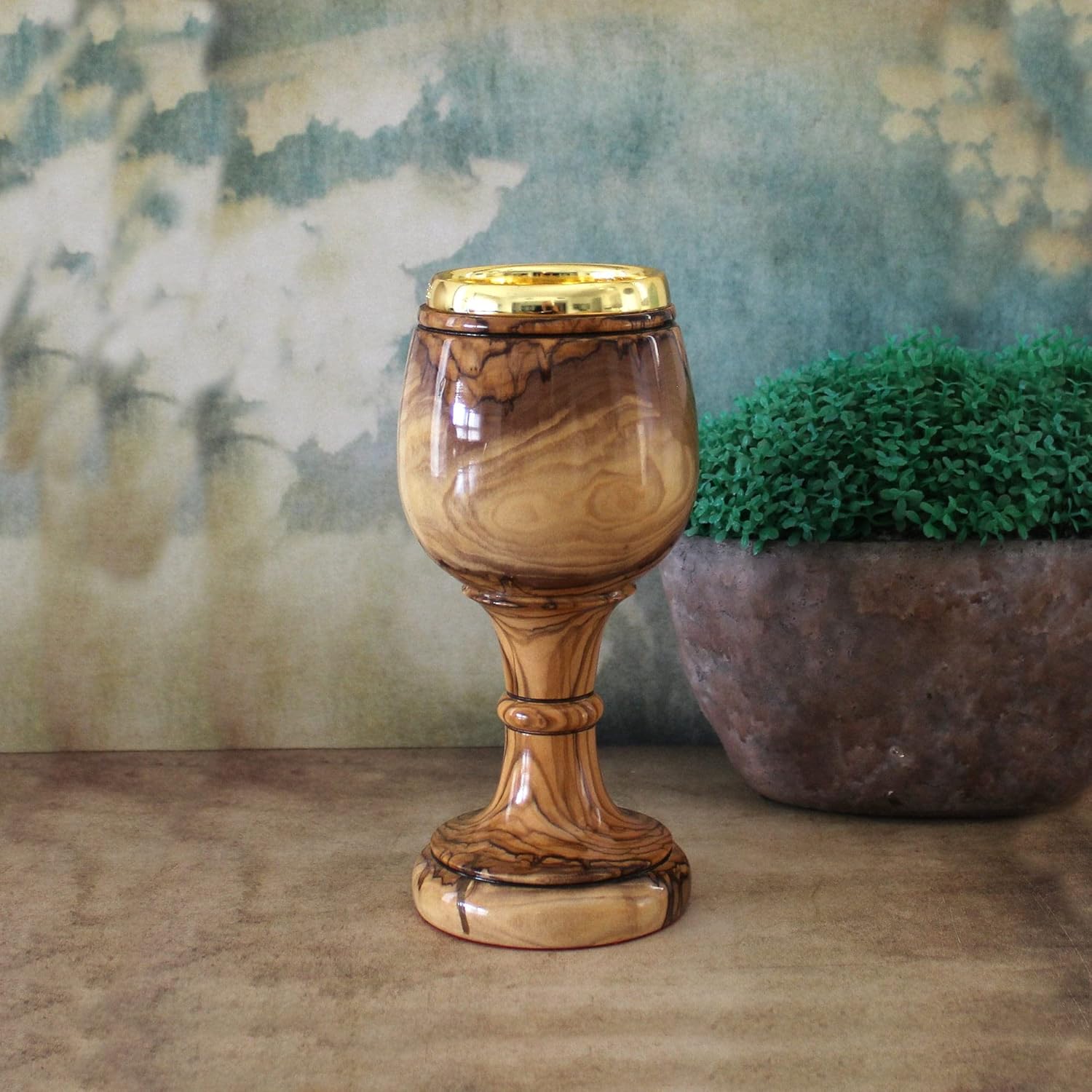 7.5 Inch Olive Wood Communion Cup – Hand Carved Wooden Chalice from Jerusalem – Solid Olive Wood Goblet – Christian Church Decor & Religious Gift
