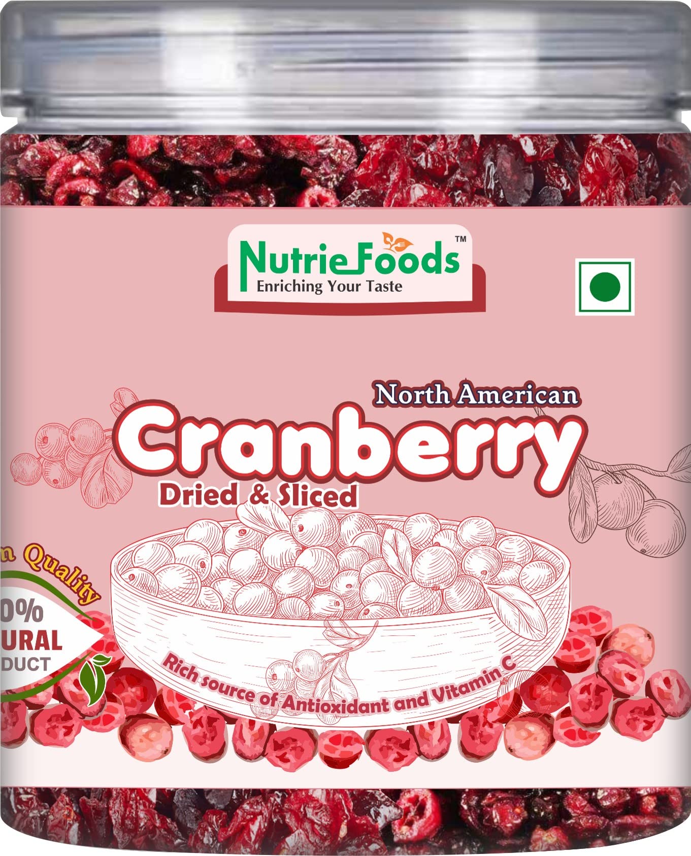 Nutriefoods Premium Sliced Dried Cranberries | 100% Natural Fruit | No Additives | Product of USA (250gm)