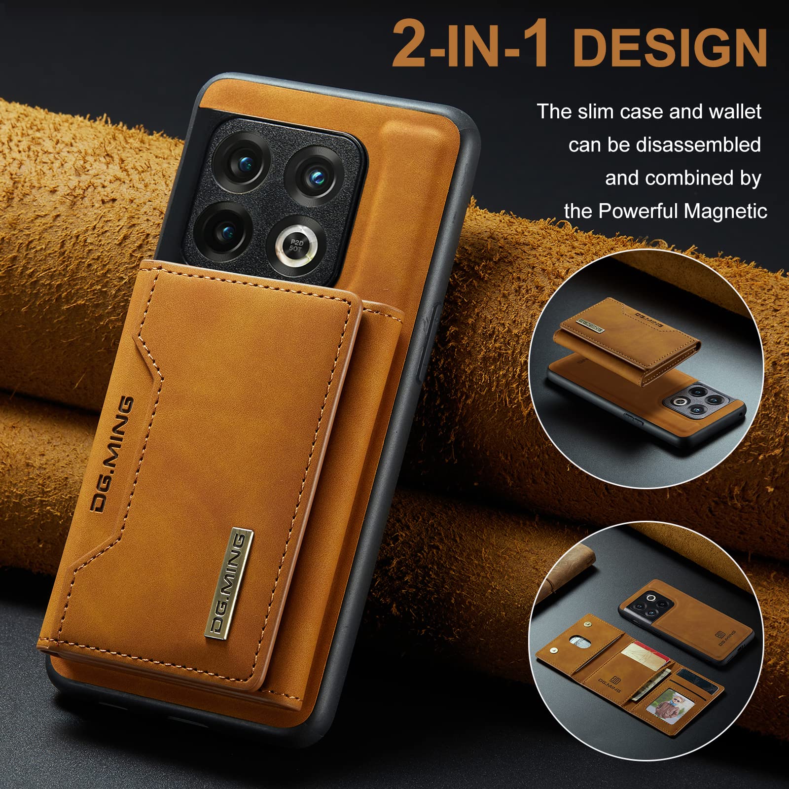 DG.MING - Custodia a portafoglio staccabile 2 in 1 per OnePlus 10 Pro