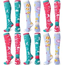 6 Pairs Girls Softball Socks Youth Sport Socks with Hearts over The Calf Athletic Gifts for Girls or Women Teens