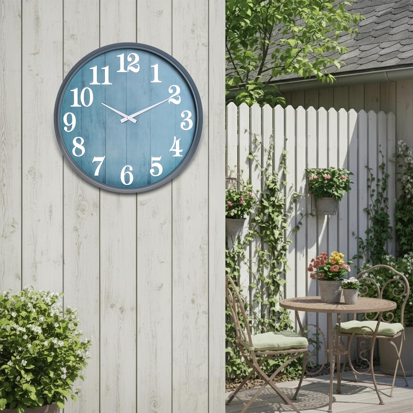 eYotto Horloge de Jardin étanche 46 cm, silencieuse, surdimensionnée, Fonctionne avec Piles, pour terrasse, Piscine, Salon, Bureau, décoration (Morden)