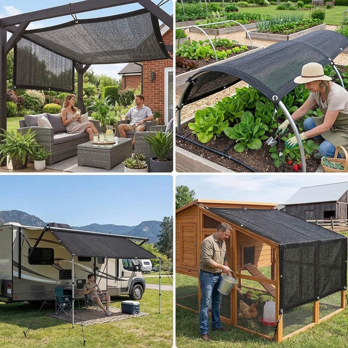 Czarna plandeka ogrodowa z siatki ogrodowej, 20 x 70 m, żywica UV, siatka na rośliny z przelotkami, do ochrony przed zadaszeniem zewnętrznym, patio, podwórkiem i ogrodem