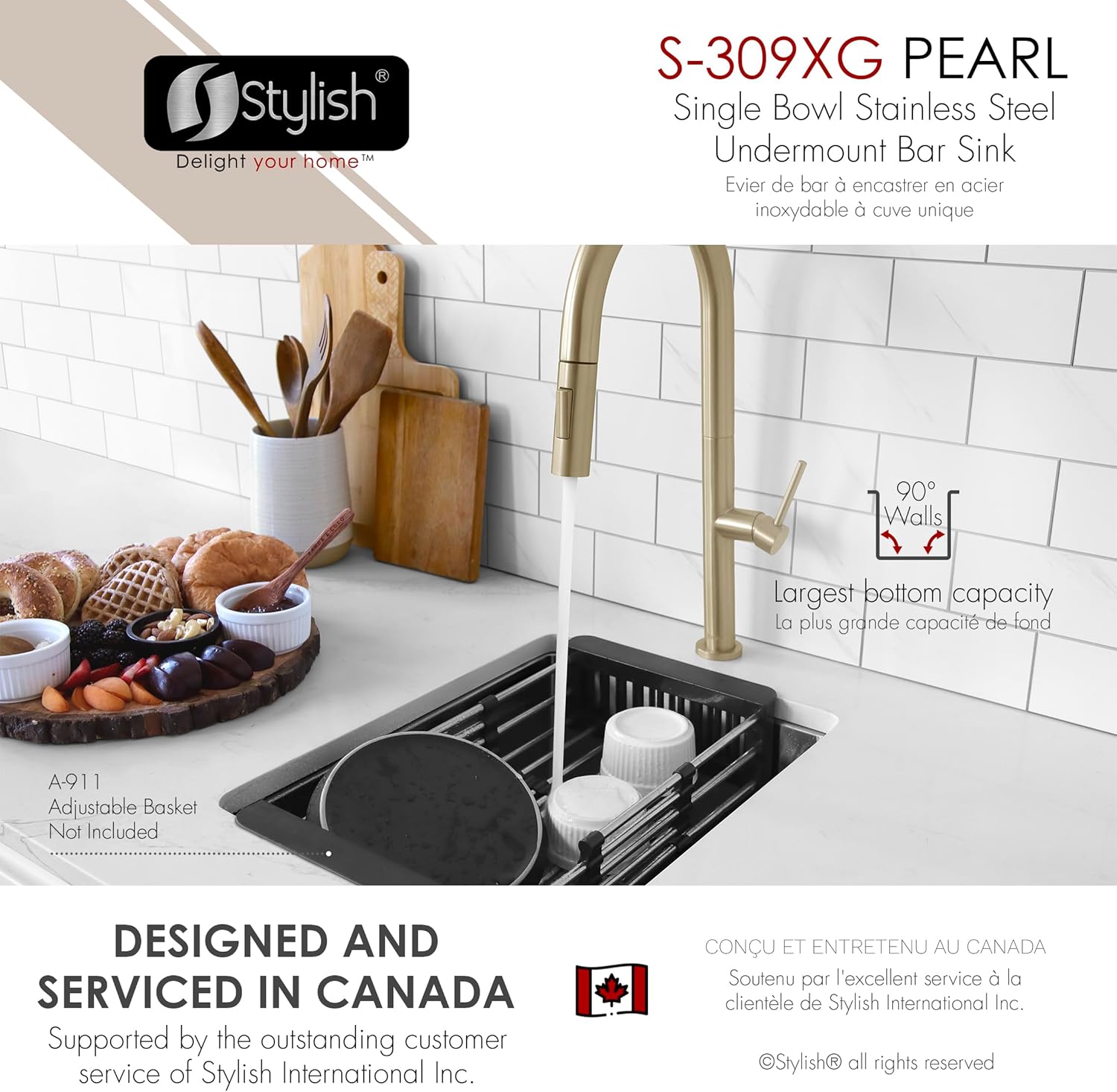 Stylish 16 x 18 Inch Bar Sink 10mm Radius Corners 16G Stainless Steel Undermount Single Bowl Kitchen Sinks with Bottom Grid and Luxury Basket Strainer, S-309XG