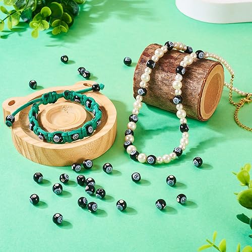 Miniatura 3 de FASHEWELRY 50 cuentas de billar de porcelana con el número 8, cuentas redondas de 0.315 in, cuentas de bolas de cerámica para pulseras y fabricación