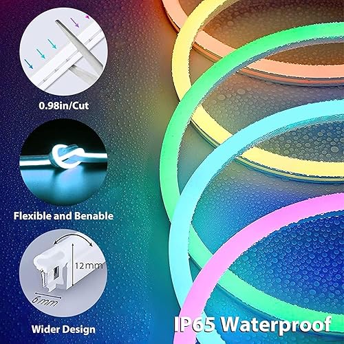 Miniatura 7 de Lamomo Tira de luces LED, luces LED de neón RGB de 16.4 pies para dormitorio, control de aplicación de 12 V, sincronización de música, cuerda de luz
