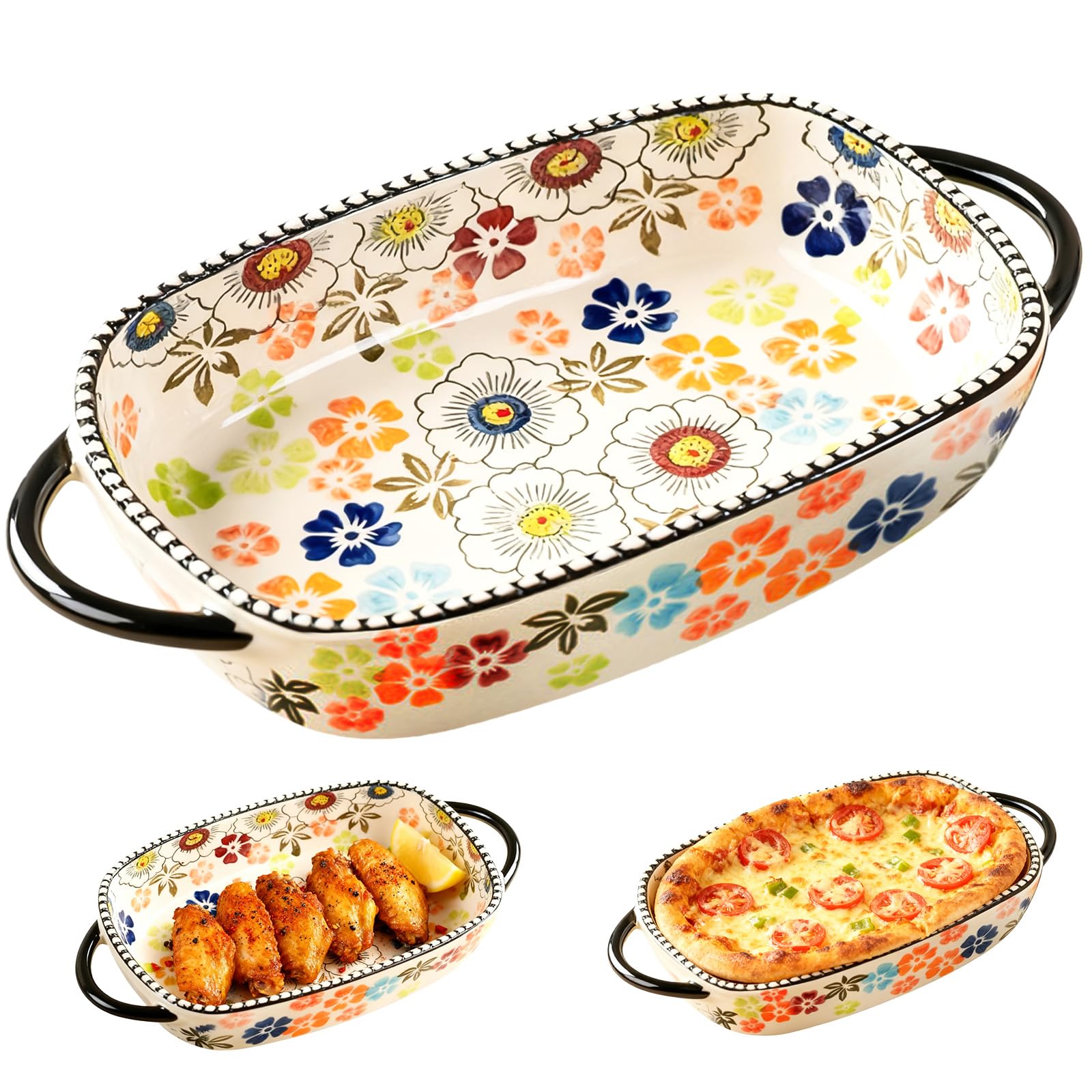 Teglia da forno in ceramica, 600 ml, rettangolare, 23,8 x 13,2 x 5,2 cm, con manici, per lasagne, casseruole, tiramisù, stampo da forno adatto per forno, microonde e lavastoviglie