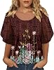 onlypuff Womens Double Layered Tunic Tops Half Sleeve Floral Double Layered Sheer Flowy Blouse RoundV Neck Casual Shirts